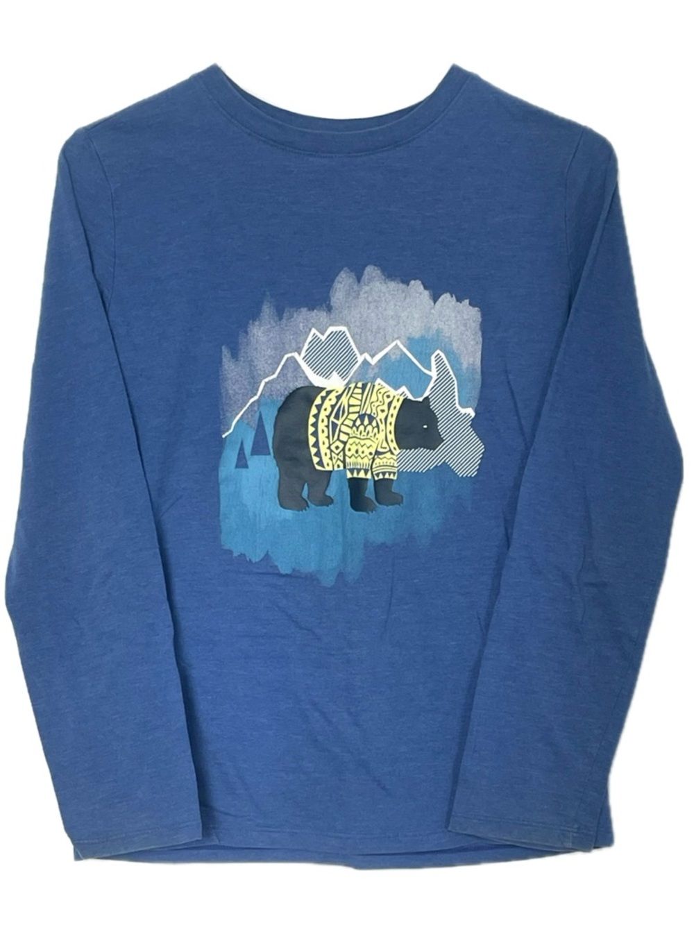 Cat & Jack mountain bear graphic long sleeve shirt blue size large 12/14